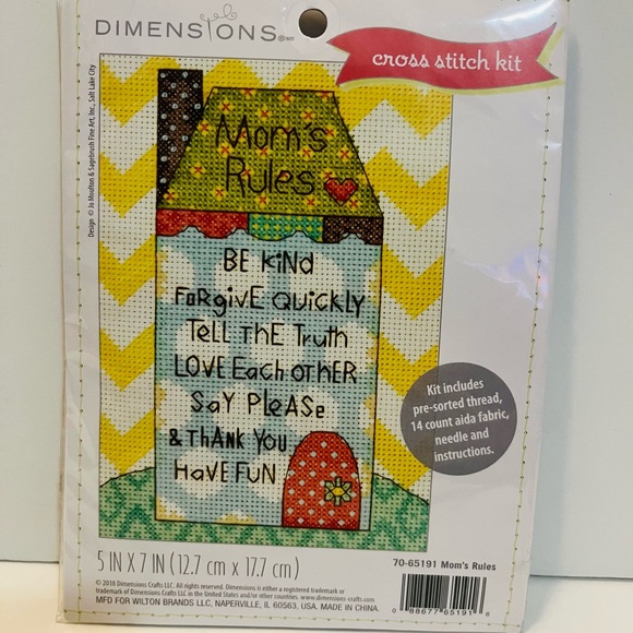 Dimensions Mom's Rules Cross Stitch Bucilla Monogram Pillow & Artesprix Ink Lot - Picture 4 of 7